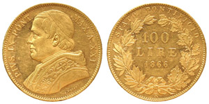 Italy Rome  Pius IX (1849-1866) 100 Lire ... 