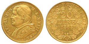 Italy Rome  Pius IX (1849-1866) 20 Lire ... 