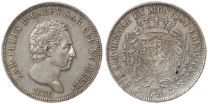 Italy Savoy  Carlo Felice (1821-1831) 5 Lire ... 