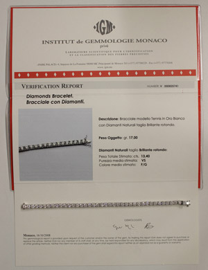 Diamonds certificate  Model Tennis Bracelet ... 