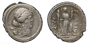 Republic  Claudia (42 BC) Denarius Rome.Head ... 