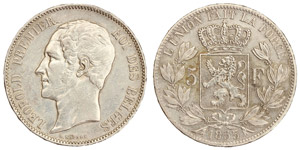 Belgium  Leopold I (1831-1865) 5 Francs 1853 ... 
