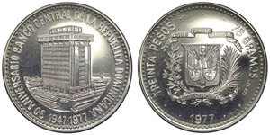 Dominican Republic   30 Pesos 1977 KM# 46.  ... 