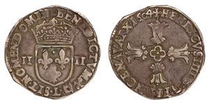 France  Henry IV (1589-1610) 1/4 Ecu 1604 D/ ... 