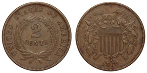United States   2 Cents (1864-1873) 1867 KM ... 