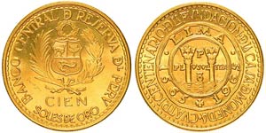 Peru Republic    100 soles de oro 1965 Lima ... 