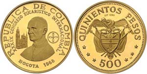 Kolumbien Republik  500 Pesos 1968 XXXIX ... 