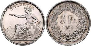 Schweiz Eidgenossenschaft  5 Franken 1851 ... 