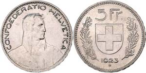 Schweiz Eidgenossenschaft  5 Franken 1923 B ... 