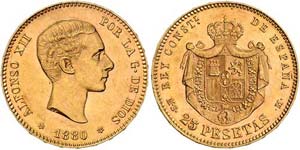 Spanien Alfons XII. 1874 - 1885  25 Peseten ... 