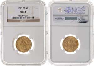 USA  5 Dollar 1893 Mzst. CC, Coronet Head, ... 