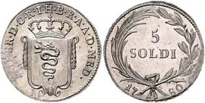 Maria Theresia 1740 - 1780  5 Soldi 1780 ... 
