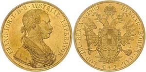 Franz Joseph I. 1848 - 1916  4 Dukaten 1909 ... 