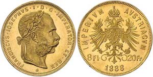 Franz Joseph I. 1848 - 1916  8 Gulden 1888 ... 