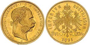 Franz Joseph I. 1848 - 1916  8 Gulden 1891 ... 