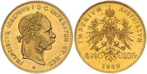 Franz Joseph I. 1848 - 1916  4 Gulden 1888 ... 