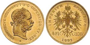 Franz Joseph I. 1848 - 1916  4 Gulden 1891 ... 