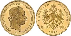 Franz Joseph I. 1848 - 1916  4 Gulden 1891 ... 