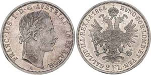 Franz Joseph I. 1848 - 1916  2 Gulden 1864 A ... 