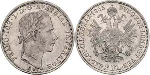 Franz Joseph I. 1848 - 1916  2 Gulden 1865 A ... 