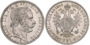 Franz Joseph I. 1848 - 1916  2 Gulden 1866 A ... 