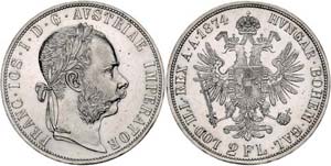 Franz Joseph I. 1848 - 1916  2 Gulden 1874 ... 