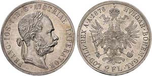 Franz Joseph I. 1848 - 1916  2 Gulden 1876 ... 