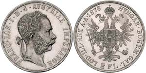 Franz Joseph I. 1848 - 1916  2 Gulden 1876 ... 