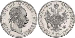 Franz Joseph I. 1848 - 1916  2 Gulden 1888 ... 