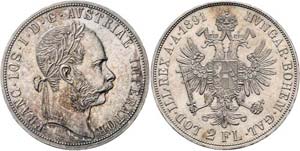 Franz Joseph I. 1848 - 1916  2 Gulden 1891 ... 