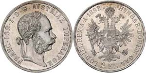 Franz Joseph I. 1848 - 1916  2 Gulden 1892 ... 