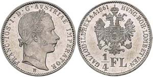 Franz Joseph I. 1848 - 1916  1/4 Gulden 1861 ... 