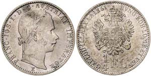 Franz Joseph I. 1848 - 1916  1/4 Gulden 1861 ... 
