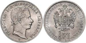 Franz Joseph I. 1848 - 1916  1/4 Gulden 1863 ... 