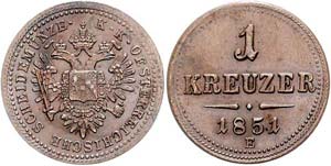 Franz Joseph I. 1848 - 1916  1 Kreuzer 1851 ... 