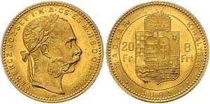 Franz Joseph I. 1848 - 1916  8 Forint 1881 ... 