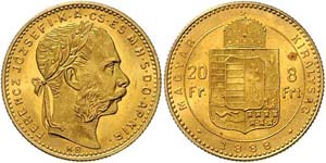 Franz Joseph I. 1848 - 1916  8 Forint 1888 ... 