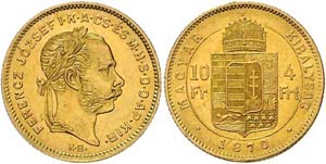 Franz Joseph I. 1848 - 1916  4 Forint 1870 ... 