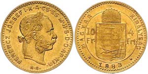 Franz Joseph I. 1848 - 1916  4 Forint 1883 ... 