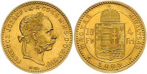 Franz Joseph I. 1848 - 1916  4 Forint 1885 ... 