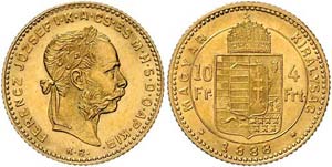 Franz Joseph I. 1848 - 1916  4 Forint 1888 ... 