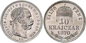 Franz Joseph I. 1848 - 1916  10 Kreuzer 1870 ... 