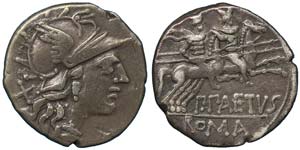 Republic P. Aelius Paetus (138 BC) Denarius ... 