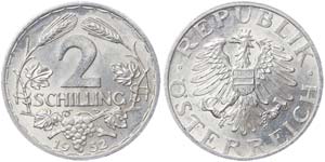 Austria Second Republic  2 Schilling 1952 ... 