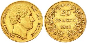 Belgium Leopold I (1831-1865) 20 Francs 1865 ... 