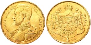 Belgium Albert I (1909-1934) 20 Francs 1914 ... 