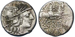 Republic C. Renius (138 BC) Denarius ... 