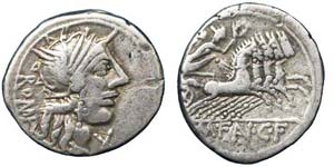 Republic M. Fannius (123 BC) Denarius ... 