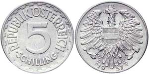 Austria Second Republic   5 Schilling 1957 ... 