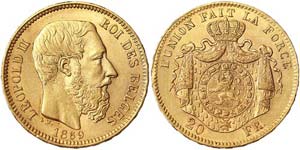 Belgium  Leopold II (1865-1909) 20 Francs ... 